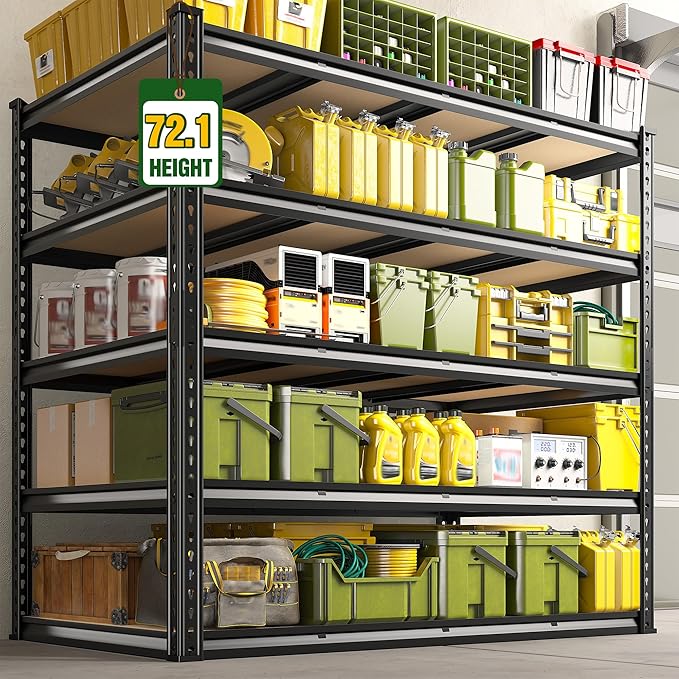 55.1" W Garage Shelves 2230LBS Storage Shelves, 5 Tier Adjustable Metal Shelving, Garage Shelving for Storage, Basement, Warehouse, Pantry, Kitchen, 55.1" W x 24.1" D x 72.1" H, Black, 2 Pack