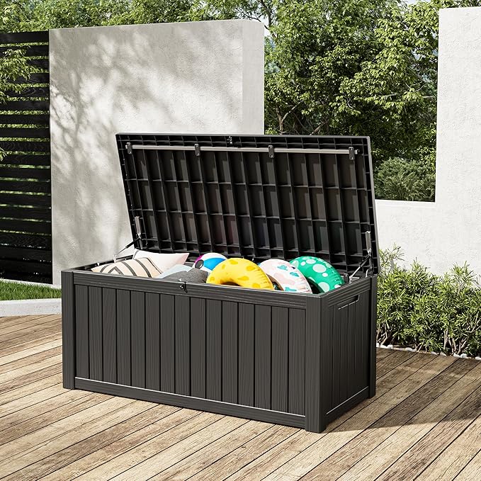 120 Gallon Outdoor Storage Box, Resin Deck Boxes Outdoor Waterproof For Patio Furniture, Garden Tools, Pool Supplies, Lockable And UV Resistant