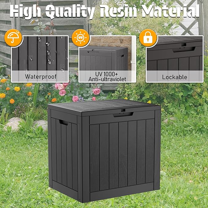 NUNU LAB 32 Gallon Outdoor Storage Box Waterproof, Outside Package Delivery Deck Boxes with Lockable Lid, Backyard Storage Bin For Garden Tools, Patio Cushions Accessories, Black