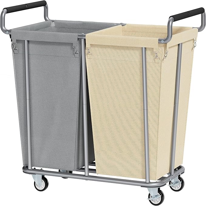 Large laundry hamper with Wheels, 2 Bag 360L Big Rolling Laundry Basket Sorter Cart, Extra Large Laundry Clothes Hamper, Heavy Duty Laundry Basket Organizer for Laundry Room,Bathroom