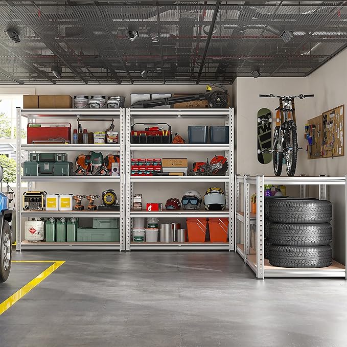 REIBII 2020LBS Garage Shelving Heavy Duty Metal Shelving 5 Tier Storage Shelves, Garage Shelves for Basement, Warehouse, Pantry, Closet, Kitchen, 72" H x 35.55" W x 16" D, Galvanized, 4 Pack