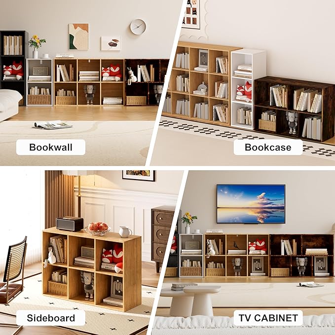 Book Shelf, Wooden Cube Storage Organizer with 11" Open Cubes, Stackable Modular Bookcase for Room Divider Storage, 2 Tier Bookshelf for for Living Room, Bedroom, Office (White, 2-Cube)