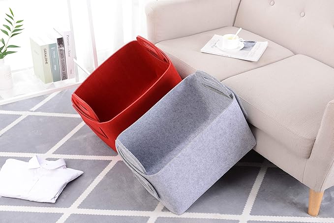 Storage Basket Felt Storage Bin Collapsible& Convenient Box Organizer with Carry Handles for Office Bedroom Closet Babies Nursery Toys Laundry (Light grey, 19.9inch（L）×13.6inch（W）×12.6inch（H）)