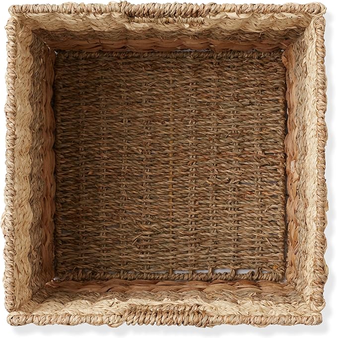 Casafield 13" x 13" Mixed Weave Storage Baskets, Natural - Set of 6 Woven Hyacinth Seagrass Wicker Storage Cube Bins for Bathroom, Bedroom, Laundry, Pantry, Shelves