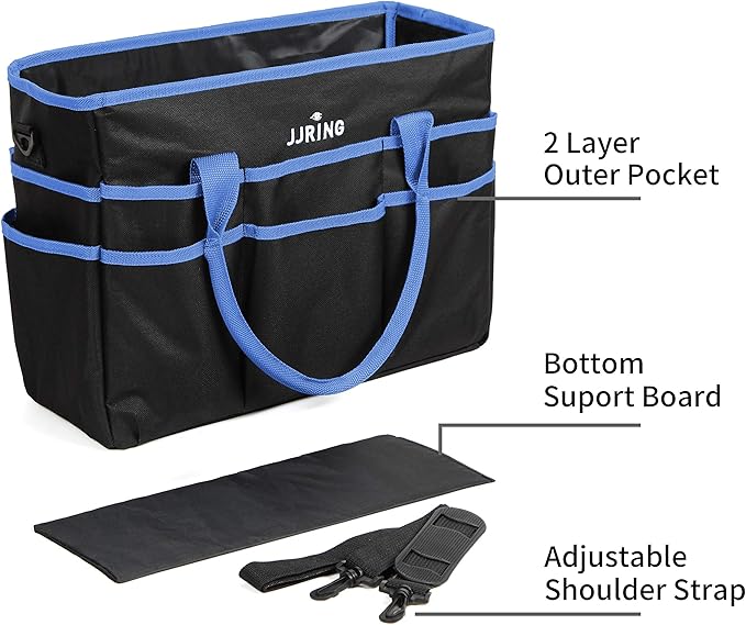 Large Multi-Functional Carrying Bag, 600D Nylon Artist Tote Bag with 16 Pockets Caddy for Art, Craft, Sewing, Make-up or School, Medical, Office Supplies Organizer, Blue