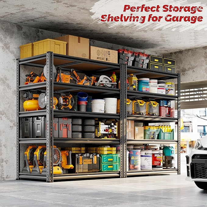 72" H Storage Shelves with Reinforced,2000LBS Garage Shelving,Adjustable Metal Shelving Unit,Garage Shelve Heavy Duty for Basement, Warehouse, Kitchen,35.6" W × 16" D × 72" H, Black