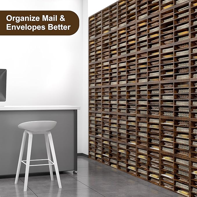 Literature Organizer 12 Slots Wooden Mailboxes for Classroom Office Mail Organizer Countertop Vertical File Sorter with Adjustable Shelves Heavy Duty Office Mailbox Cubbies, Rustic Brown