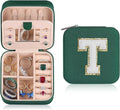 Parima Mom Gifts for Women, Travel Jewelry Case for Mother Gifts | Travel Gifts for Mother Mom from Daughters | Travel Essentials Small Jewelry Box | Jewelry Travel Organizer - Letter T, Green