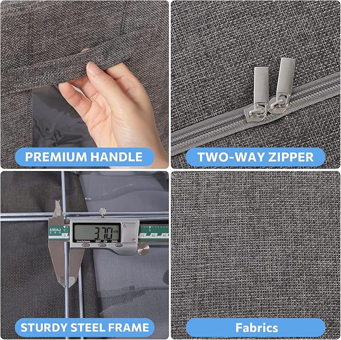CYhom 3Pack Foldable Storage Bins - Frame Storage Box Linen Fabric Stackable Clothes Container Organizer with Clear Window & Carry Handles Large Capacity (Medium-36L, Dark Gray)