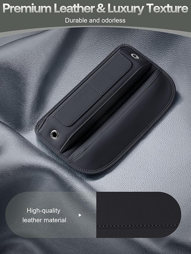 Universal Fit Premium Leather Car Seat Gap Filler Organizer, Center Console Organizer with Card Slots for Car Suv Truck (Black, 2 Pack)