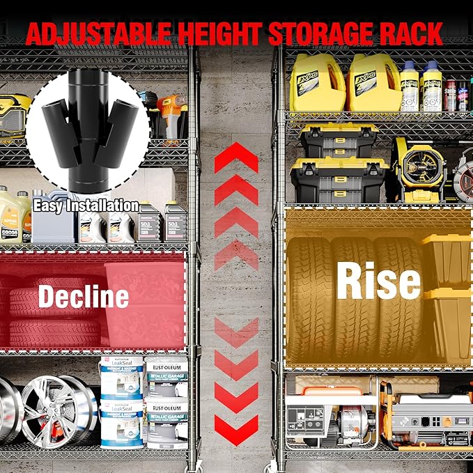 82" H Storage Shelves 3300LBS Heavy Duty Shelving Unit with Wheels & Feet, 5-Tiers Garage Shelving for Pantry Garage Kitchen Home Commercia, 82.6" H x 59" W x 23.9" D
