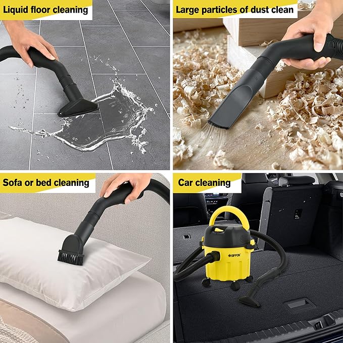 Wet-Dry Vacuum, 3-in-1 Portable Shop Vacuum Cleaner with 2 Peak HP Power Suction, Lightweight Wet Dry Vacuum with Blower & Wall Mount Design for Car, Pet Hair, Hard Floor