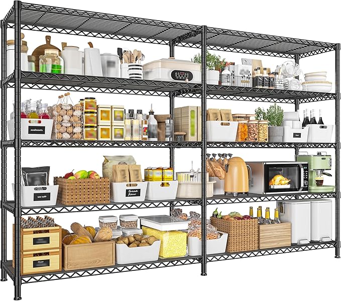 REIBII 73''W Storage Shelves Load 1650 LBS Metal Shelving 5-Tier Wire Shelving Unit, Adjustable Heavy Duty Metal Shelves Wire Shelf for Pantry Kitchen Industrial Garage, 17.7" D x 73" W x 71" H