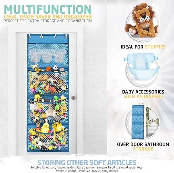 Honeyera Storage for Stuffed Animal - Over Door Organizer for Stuffies, Baby Accessories, and Toy Plush/Easy Installation with Breathable Hanging Pockets