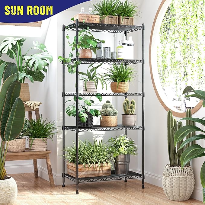59.4" H x 21.5" W x13.6 D 5-Tier Storage Shelves 1010LBS Wire Shelving Adjustable Metal Shelving Unit Pantry Shelves Sturdy Steel Commercial Shelf for Kitchen Pantry Closet Laundry School