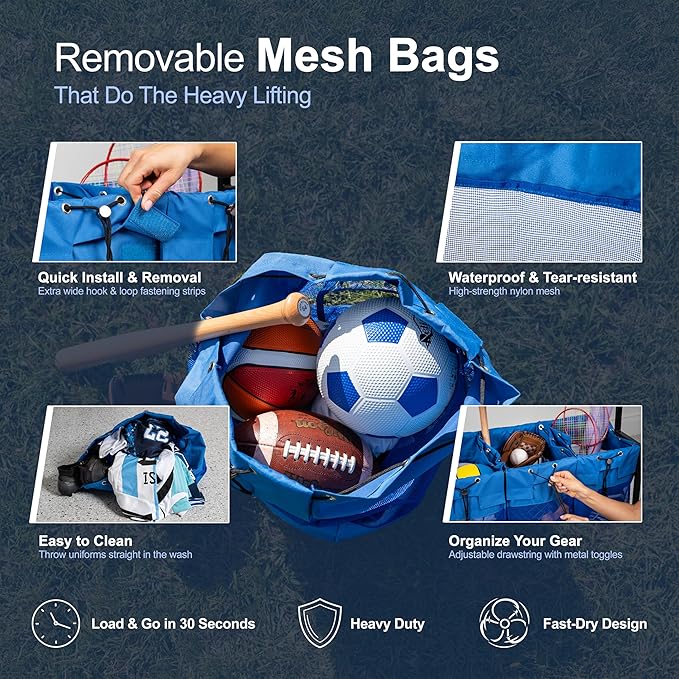 KASSELL Garage Sports Organizer Storage rack for sports equipment Ball, Heavy Duty Toy and Gear Storage Organizer with Grab and go bags (Blue)