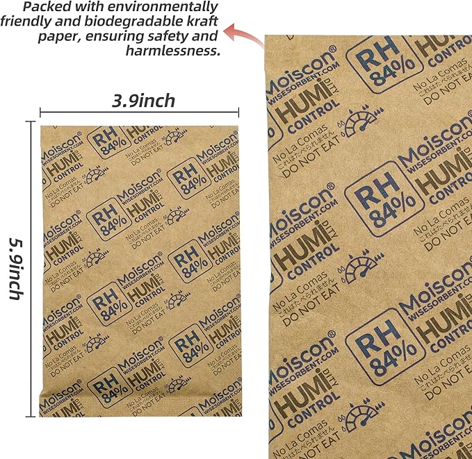 84% Two-Way Humidity Control Packs for Storing 1 lb – Size 60 – 10 Pack – Seasoning Packets Moisture Control Packets Individually Wrapped, Humidifier Packs for Season Wood Humidifier Boxes