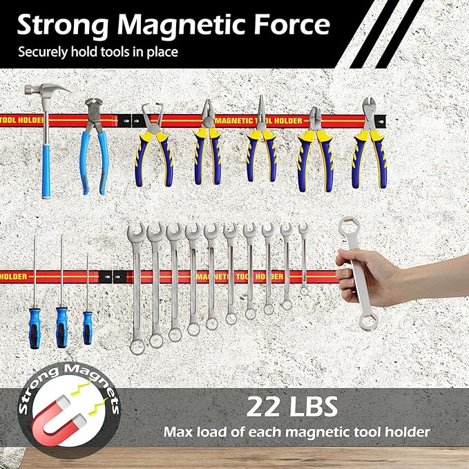 18" Magnetic Tool Holder Strip, 6 Pack Magnet Bar with Mounting Screws, Heavy Duty Magnetic Strips Tool Organizer for Garage Shop Workbench Kitchen Organization (Red)
