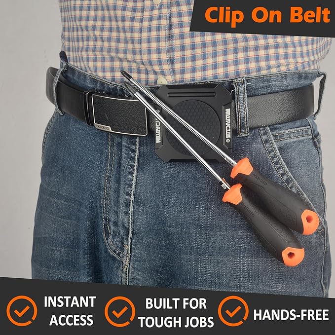 MUTUACTOR Heavy Duty Magnetic Tool Belt Clip,Φ2.2”Anti-Slip Strong Magnet Tool Belt Clip with Heavy Plate,Quick Access Magnetic Tool Holder Hammer Holster for Screws,Nails Hammers, Pliers,1PCS