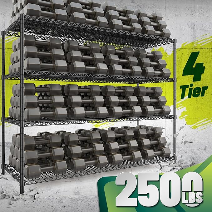2500 LBS Storage Shelves 68.1"W Wire Shelving Unit, Garage Shelving Heavy Duty, Adjustable Metal Shelving for Garage, Pantry, Kitchen, Basement, Warehouse, Business 68.1"W x 20.9"D x 70.9"H