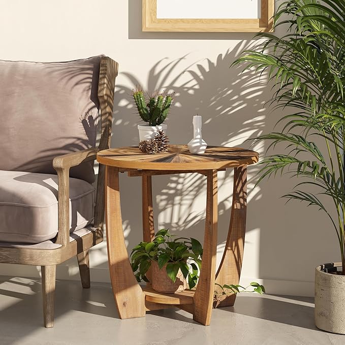 COZAYH Rustic Farmhouse End Table with Storage Shelf, French Country Accent Side Table for Family, Dinning Or Living Room, Small Spaces, Distressed Finish, Modern, Black, Natural Wood