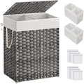 SONGMICS Laundry Hamper with Lid, 90L Clothes Hamper with 2 Removable Liner Bags, 6 Mesh Bags, Wicker Laundry Basket, Double Laundry Hamper for Bathroom, 13 x 18.1 x 23.6 Inches, Gray ULCB251G01V1