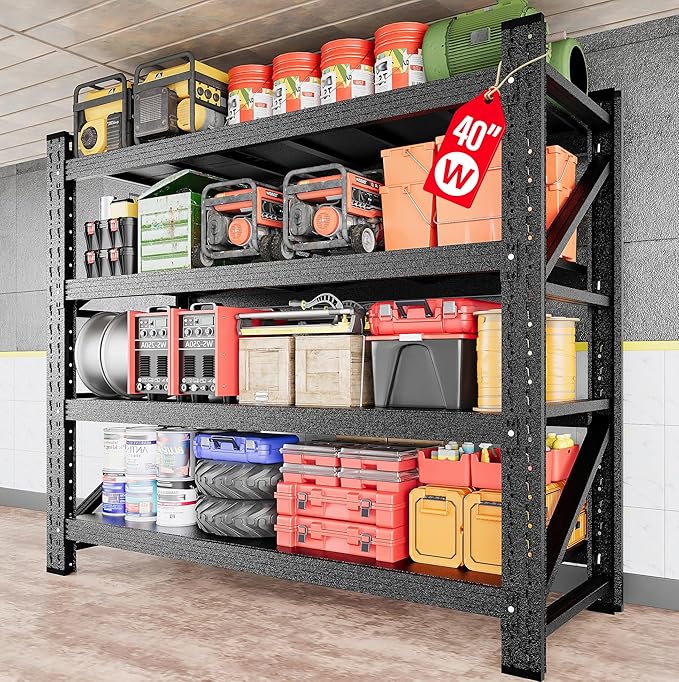 2000LBS Heavy Duty Garage Shelving Units,40" Wide & Deep Storage Shelves,Metal Garage Shelves,Large Storage Rack,Steel Shelf,Industrial Shelving for Shop,Warehouse,Basement,40" W x 20" D x 60" H