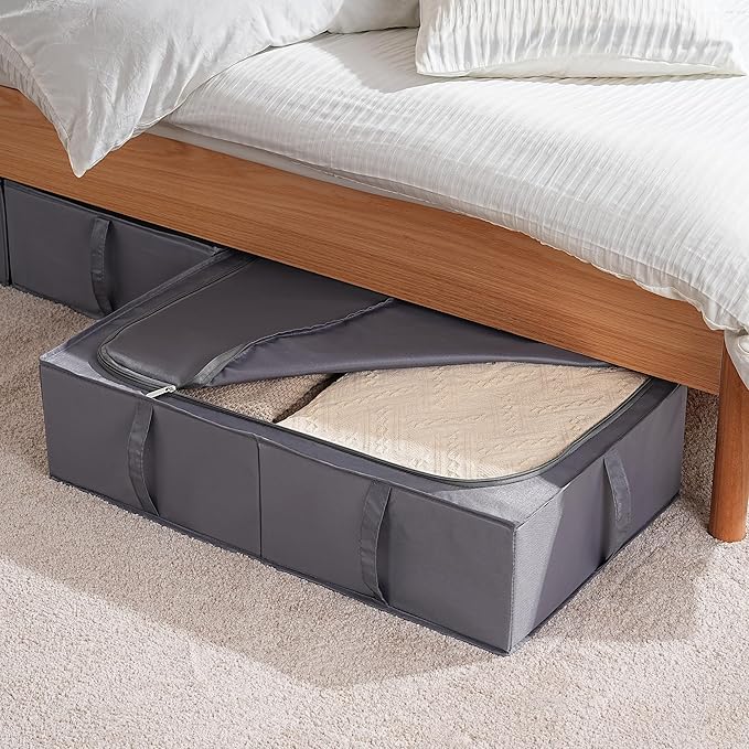 TYEERS Under Bed Storage Containers, Durable Fabric, Washable, Collapsible, Under Bed Storage Bins for Clothes, Blankets, Sheets, Shoes, 27.5x16.5x7 Inches, 2-Pack, Dark Grey