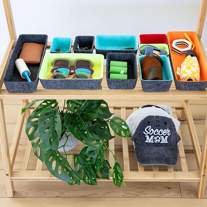Three by Three Seattle Felt·Like·It! Felt Bins for Office, Crafts, Classroom, Living Room, Bedroom: Multicolor, Set of 10