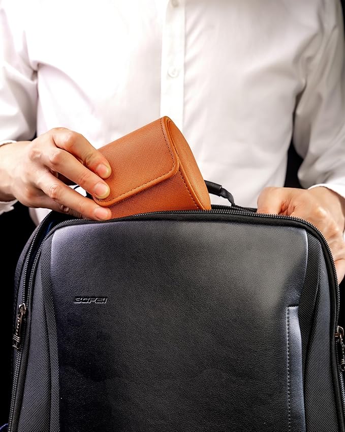 MR.OKAY Single Watch Travel Case -Classic Leather Watch Case with Perfect Texture. Watch Carrying Case or Organizer for Storage And Display. Ideal Gift for Men Traveling, All Handmade by Artisans