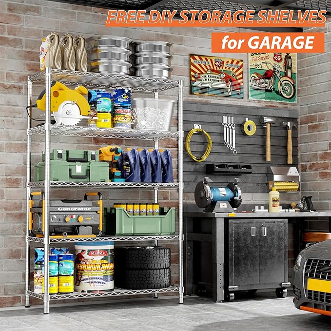 Storage Shelves Heavy Duty, 3 PCS 36" L x 14" W x 72" H Garage Wire Shelving Unit Loads 1750LBS, 5-Tier Adjustable Metal Industrial Utility Shelf Rack for Kitchen, Laundry Room, Warehouse, Basement