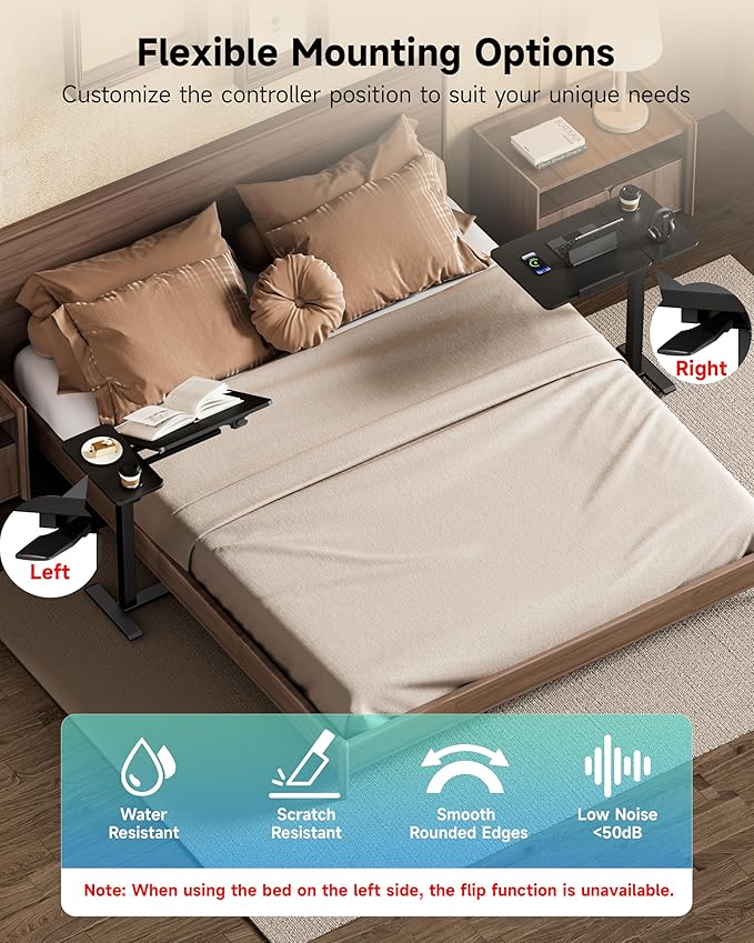 BZIUM Overbed Bedside Table with Hidden Wheels, Adjustable Medical Tilt Top Hospital Bed Table Over The Bed, Rolling Desk Mobile Standing Desk for Hospital&Home Use (Black)