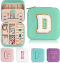 Parima Initial Jewelry Box for Women Girls, Blue Jewelry Travel Case | Chenille Letter Patches Jewelry Box | Multifunctional Personalized Travel Jewelry Case | Birthday Gifts - Letter D, Blue