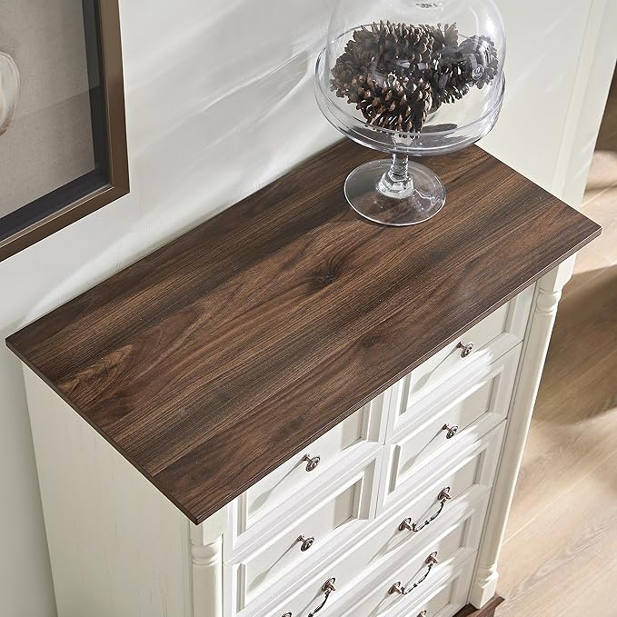 Farmhouse 7 Drawer Dresser with Roman Column Design, 43" Tall Dressers Wood Chest of Drawers for Bedroom,Living Room, Antique White
