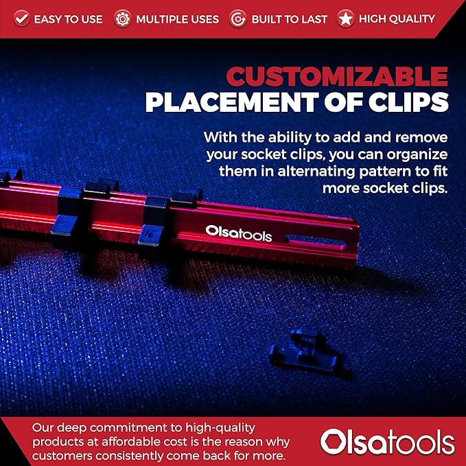 Olsa Tools 3/8-Inch Drive Aluminum Socket Organizer with Locking End Caps | Professional Quality Socket Holder (RED)