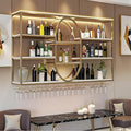 47.2IN Large Wall Mount Wine Rack, Metal 4 Tier Hanging Bottle Holder with Wine Glass Storage Racks, Modern Floating Wine Shelves for Home Bar Dining Room Decoration (Gold)