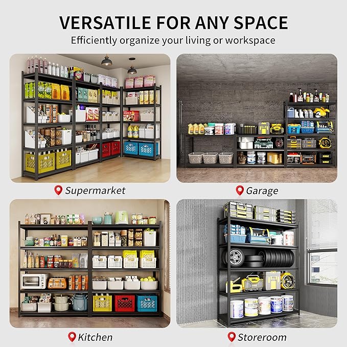 Metal Garage Shelving, Adjustable 5-Tier Heavy Duty Shelving, 2800 LBS Garage Shelving Unit and Storage,Heavy Duty Shelves for Basement,Warehouse,Kitchen