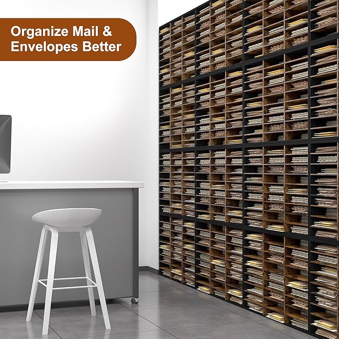 Literature Organizer 27 Slots Wooden Mailboxes for Classroom Office Mail Organizer Countertop Vertical File Sorter with Adjustable Shelves Heavy Duty Office Mailbox Cubbies, Black/Rustic Brown