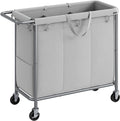 SONGMICS Laundry Basket with Wheels, 3-Section Rolling Laundry Hamper, 52.8 Gallons (200 L), Removable Liner, Steel Frame with Handle, 35.8 x 15.4 x 31.9 Inches, Dove Gray URLS005G01