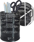 Metal Hook Wall Mounted Pen Pencil Holder, Office Desk Organizer with Hook for Hanging on Wire Mesh Wall Grid Panel (Black, Mid)