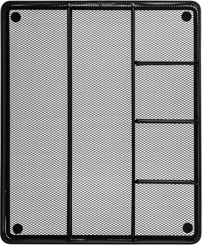 Annova Desk Top Organizer Tray for Office Organization - Metal Mesh - Storage Tray with Dividers for Pens, Desktop Accessories, Bathroom, Kitchen, Makeup and Office Supplies (Large, Black)