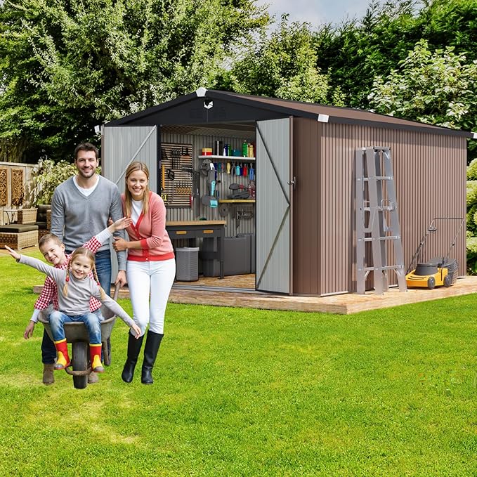 Metal Storage Shed,10x12 Outdoor Storage Building,Large Backyard Sheds with Lockable Door,Waterproof Outside Storage Shed