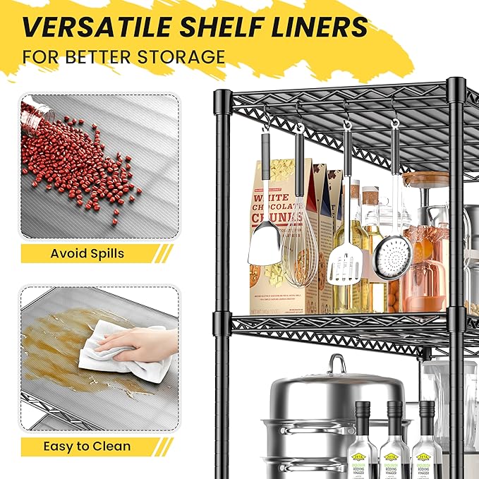 3-Shelf Adjustable Storage Shelves Metal Shelving Unit Heavy Duty Wire Rack Small Organizer with 3 Shelf Liners for Kitchen Pantry Bathroom Laundry Closet Garage 24" W x 14" D x 30" H Black