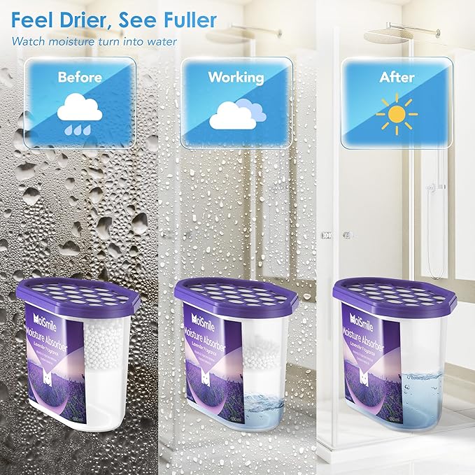 Moisture Absorbers 12 Pack, Lavender Fragrance Closet Dehumidifier for Bathroom, Car ＆ Basement, 10.5 oz Refillable Humidity Absorber Boxes
