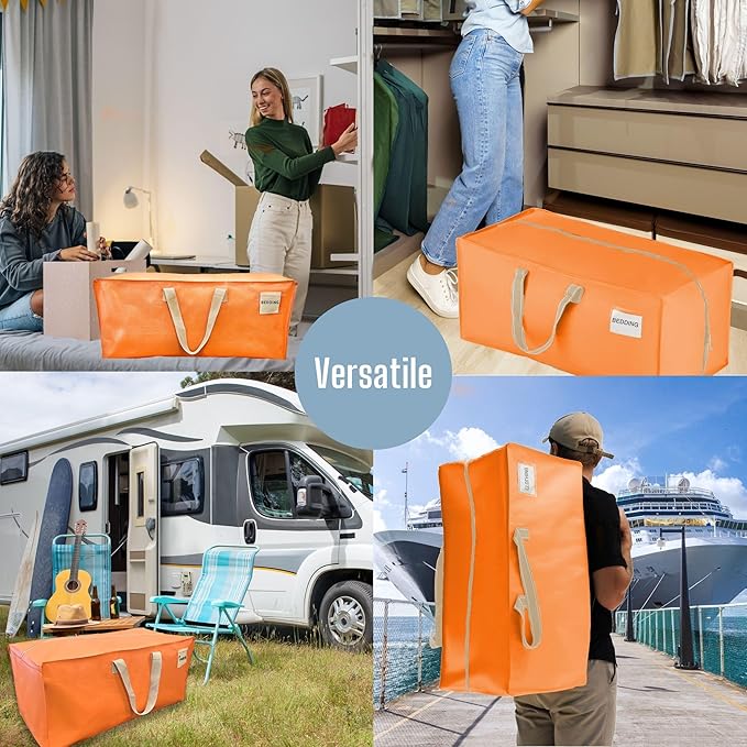 VENO 6 Pack Moving Bags w/Backpack Straps, Heavy Duty, Moving Boxes Alternative, Packing Supplies, Large Storage Totes for Dorm Room Essentials with Zipper (Seasonal Autumn Orange, 6 Pack)