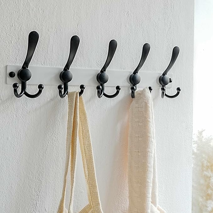 Dseap Coat Rack Wall Mount 2.0 Pro: Heavy Duty 300% Thicker, 16" Stud Mount, Stainless Steel Wall Coat Hooks Hanger for Clothes Jackets Hats Entryway Closet, MaxStrong Series, White & Black, Pack of 2