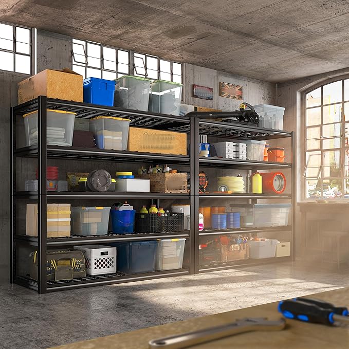 REIBII 48.2''W Garage Shelving Heavy Duty Metal Shelving 3000LBS Storage Shelves Adjustable Metal Shelves Industrial 5 Tier Garage Shelf for Basement Pantry Warehouse Supermarket, 3 Pack