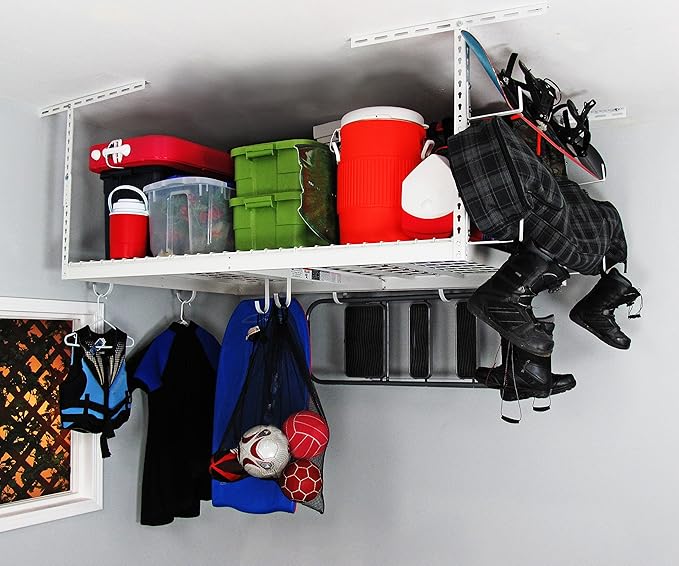 SafeRacks 4x6 Overhead Garage Storage Rack - Heavy Duty Steel Ceiling Mount Storage Shelves with 500 lb Capacity - Adjustable, Garage Overhead Storage, 18"-33" 2 Pack