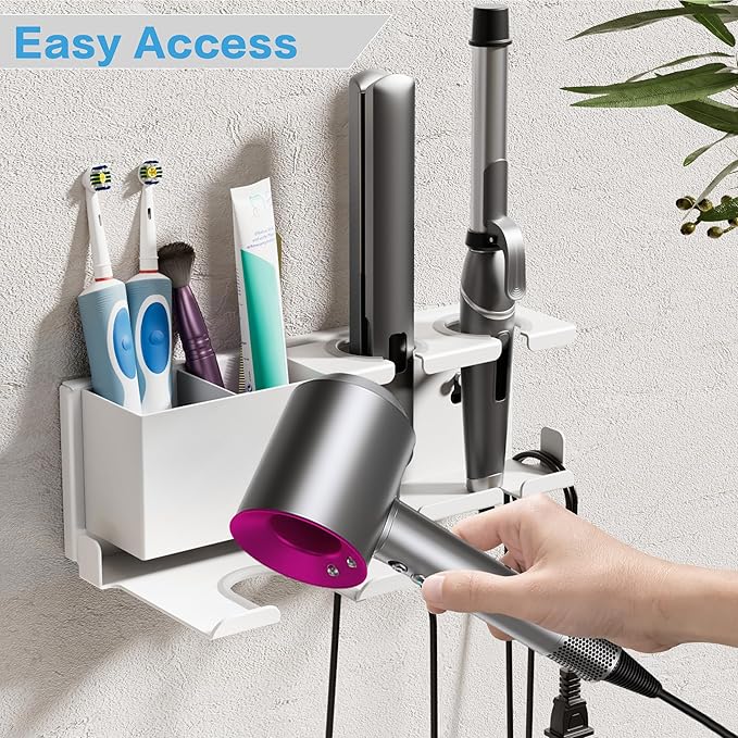 Hair Dryer Holder, Hair Tool Organizer Wall Mount, Metal Blow Dryer Holder, Curling Iron Holder, Curling Iron, Hair Dryer Wall Mount, Bathroom Accessories Tools Organizer, White