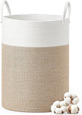SONGMICS Laundry Hamper, Cotton Rope Laundry Basket with Handles, for Children, Toys, Clothing, Living Room, Bedroom, 21.1 Gallons, 15.7 x 15.7 x 23.6 Inches, White and Grayish Brown URLH062LZ01